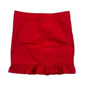 J.Crew Ruffle Hem Skirt Womens 6 Red Cotton Blend Zip Back‎ Casual Classic NWT